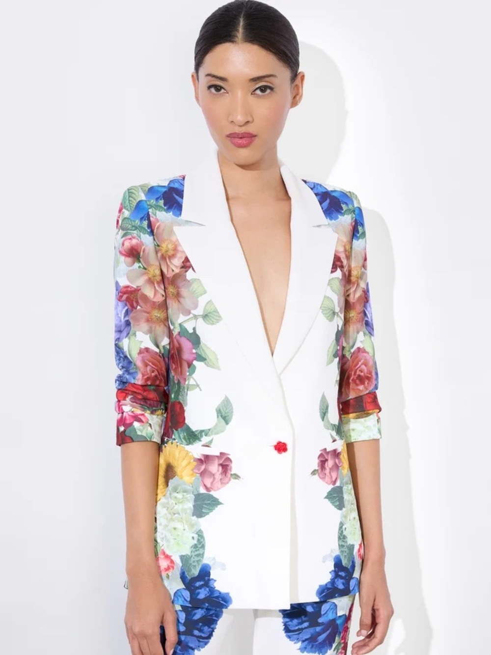 Alice and Olivia Denny Boyfriend Blazer in Garden Brunch Off White, Size 10